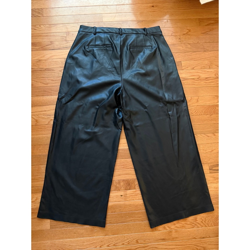 Eloquii Black Faux Leather Wide Leg Pants Pleated High Waist Culottes Womens 20